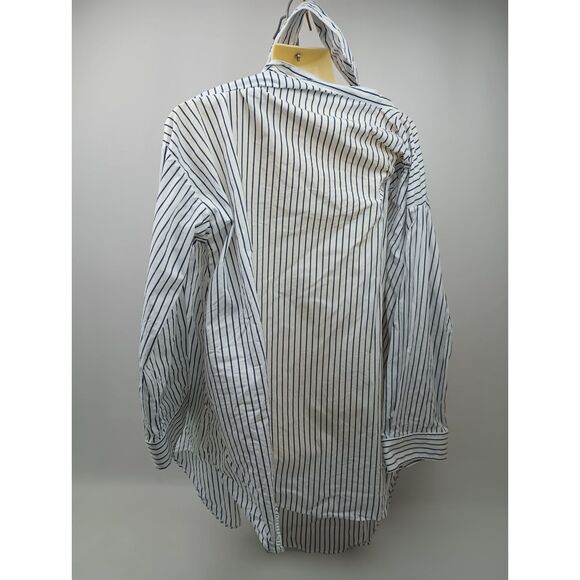 Balenciaga Women's Bow Detail Striped White Navy Blue Button Up Shirt Size 40 - Picture 7 of 11